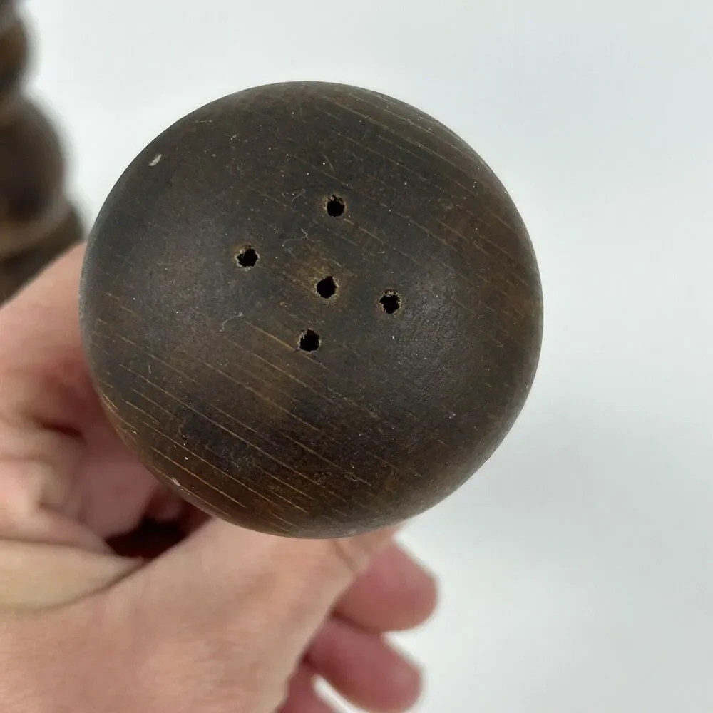 Vintage Lobeco Salt & Pepper Shaker Mill Japan 9" Wooden Spindle Farmhouse - Picture 11 of 13